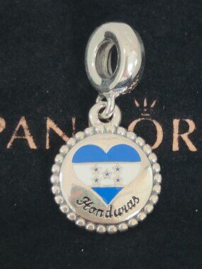 Pandora Honduras Heart Flag Dangle Charm with box